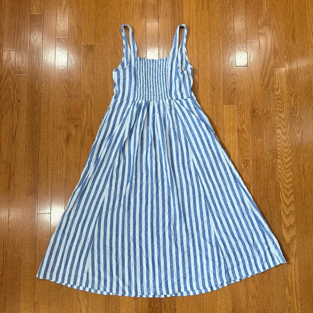Old Navy Striped Midi Fit & Flare Linen Dress Women’s Medium Blue White Coastal - Picture 5 of 7